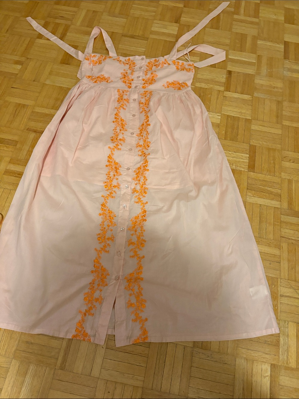 dRA Pink Sundress with Orange Floral Embroidery